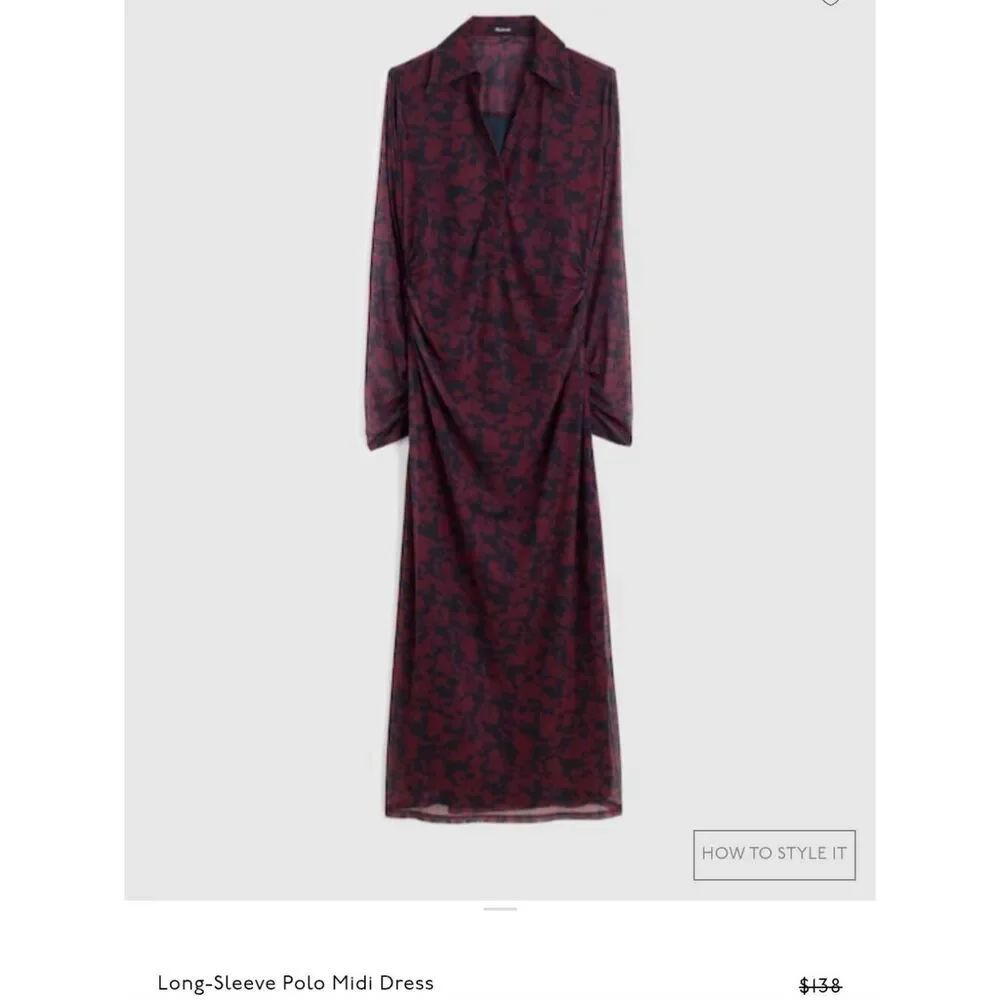 NWT Madewell Chandra Long-Sleeve Polo Midi Dress Deep aubergine Purple Floral L - Picture 13 of 15